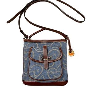 Dooney & Bourke Y2K Blue Denim Brown Leather Trim Small Crossbody Bag Purse